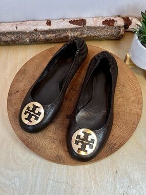 Tory Burch Brown Leather Reva Ballet Flats Size 8